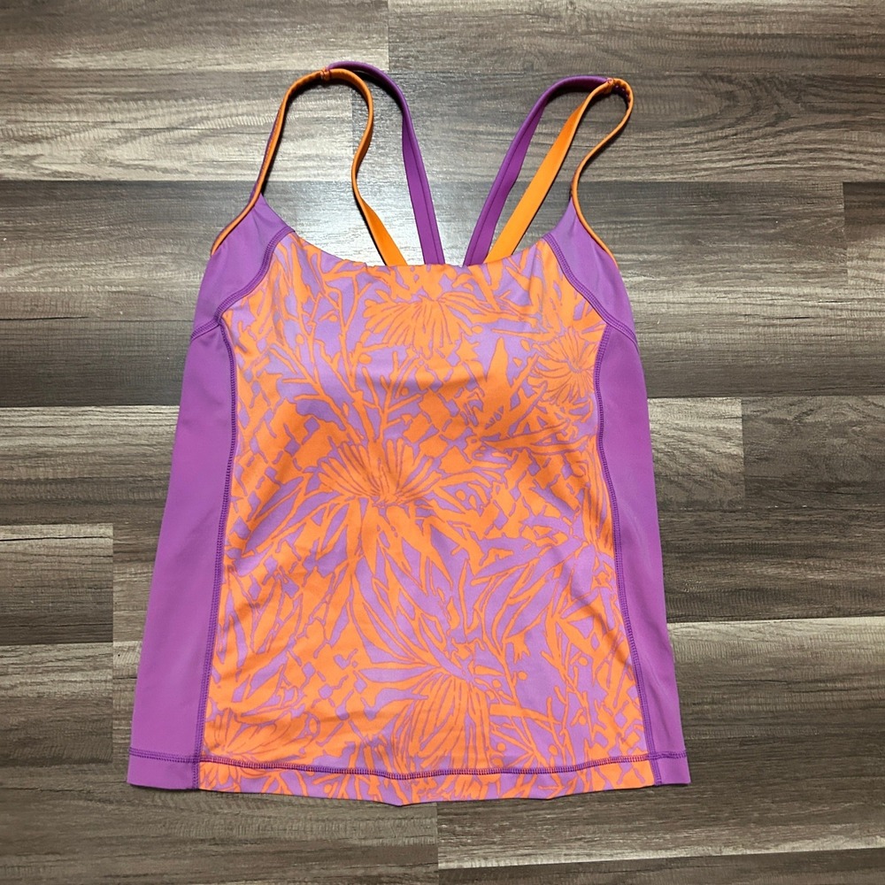Lands' End Swim Top 22W DD Purple Orange Floral Strappy Tankini Tropical Coastal